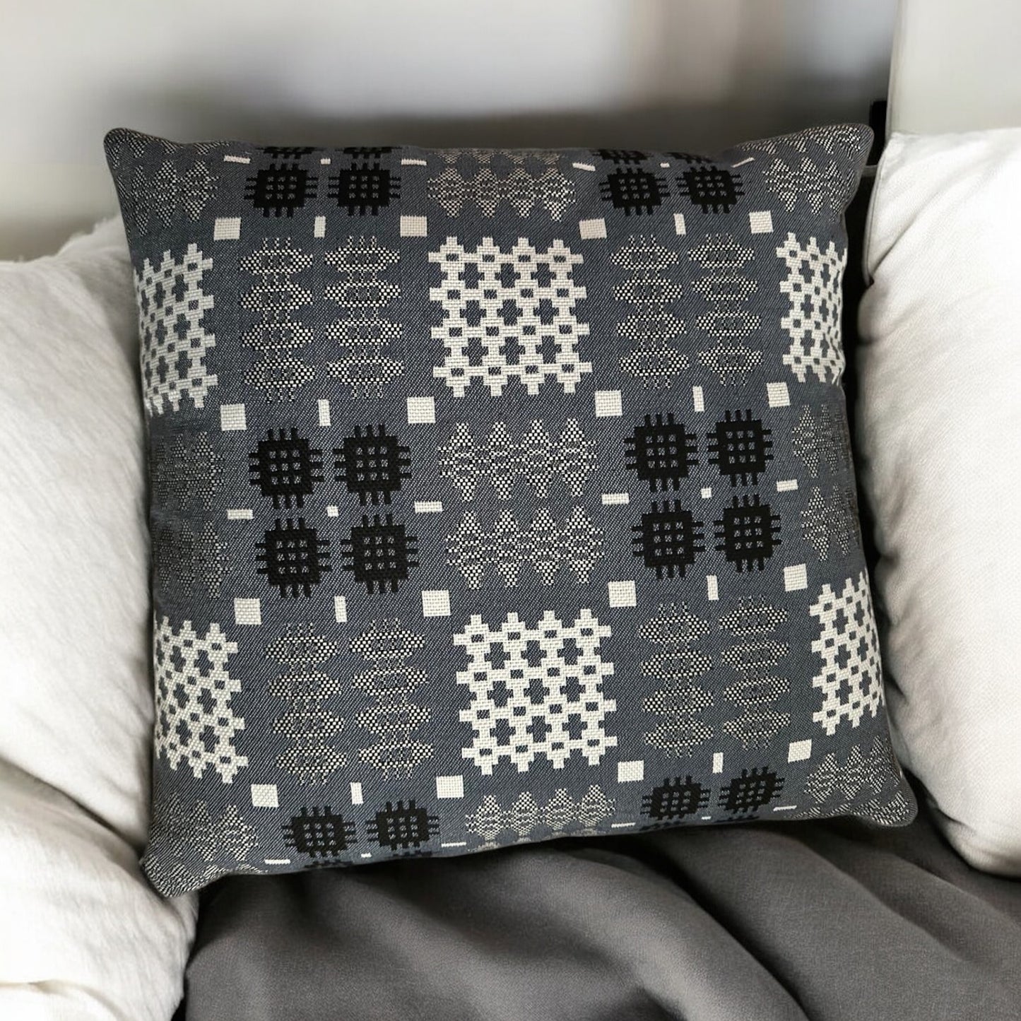 A Rich Blue Welsh 🏴 Beauty: Handmade Woven Tapestry Blanket Pattern Cushions NEW!